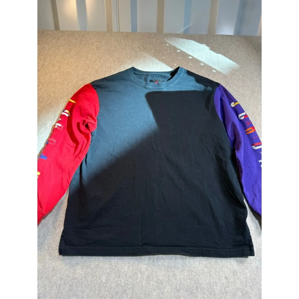 Jordan Mens Long‎ Sleeve Colorblock T-Shirt Black Red Purple Embroidered Large